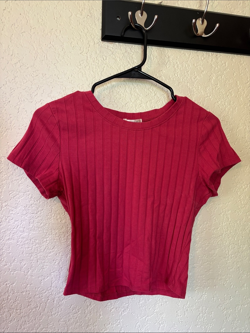 Women's Ribbed Short Sleeve Top - Red